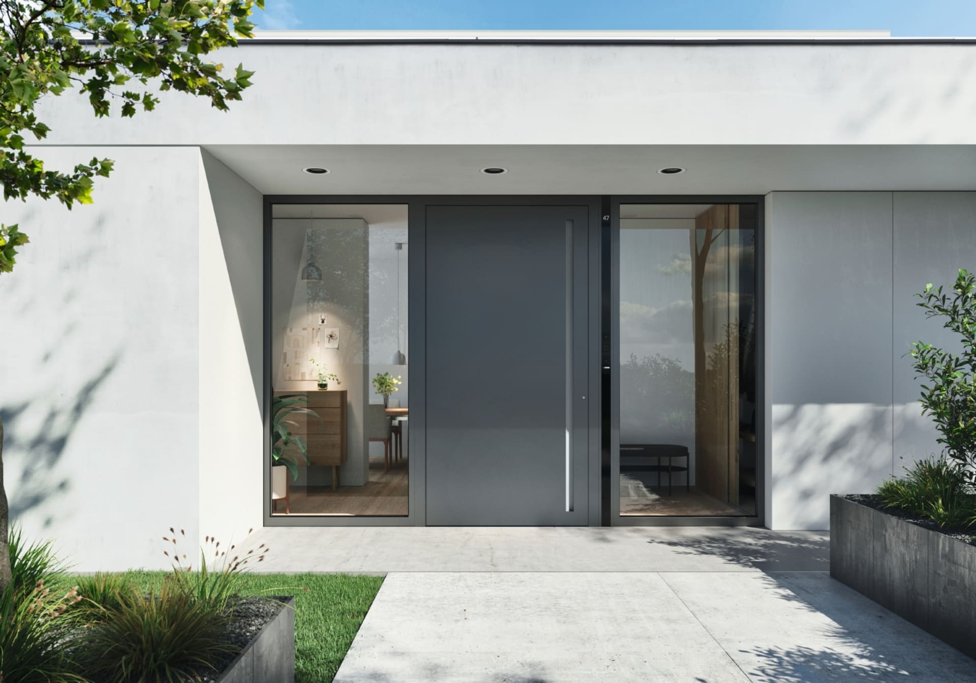 Aluminium Haustür in grau als Eingang zu einer Wohnung