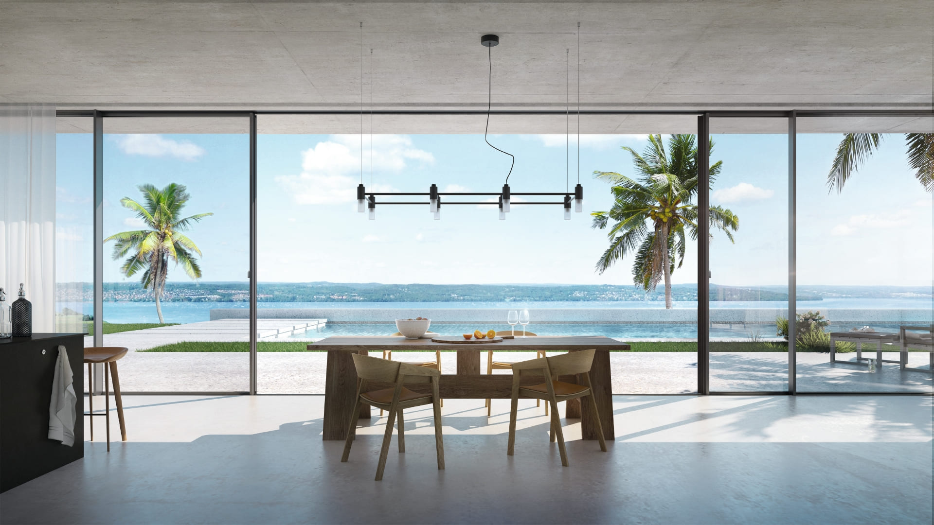 Aluminium Schiebetür mit Blick auf das Meer